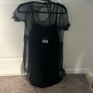 NWT! Topshop black mini dress with sheer top layer US size 8